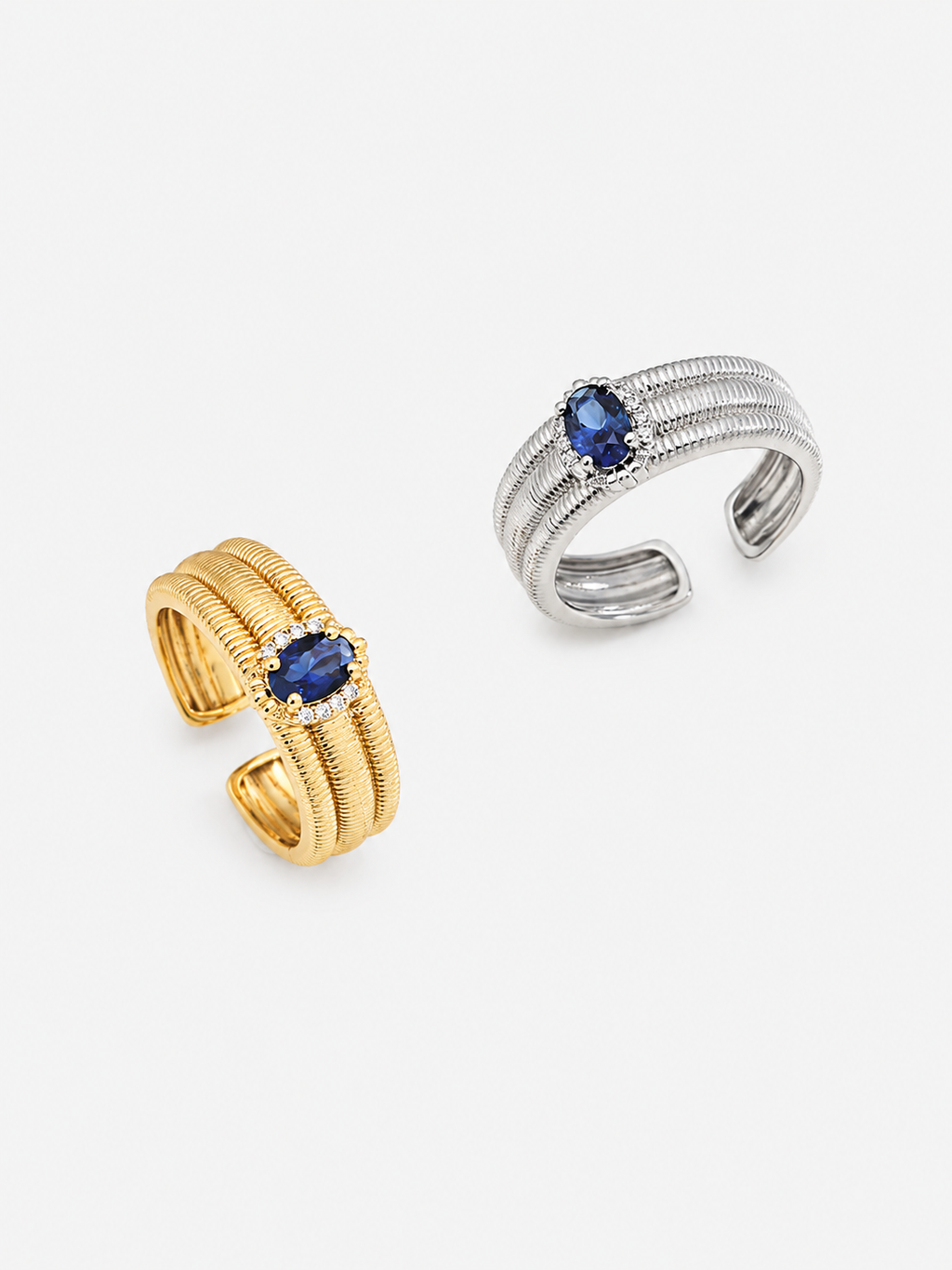 Azure Ribbed Cuff Ring