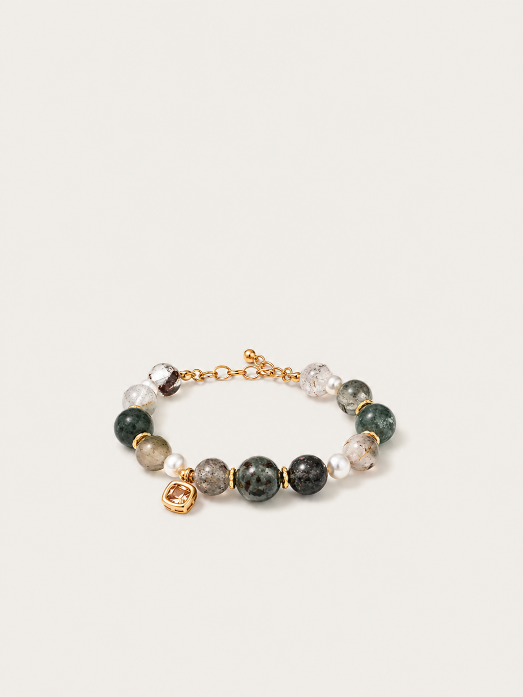 Moss Quartz Pearl Bracelet