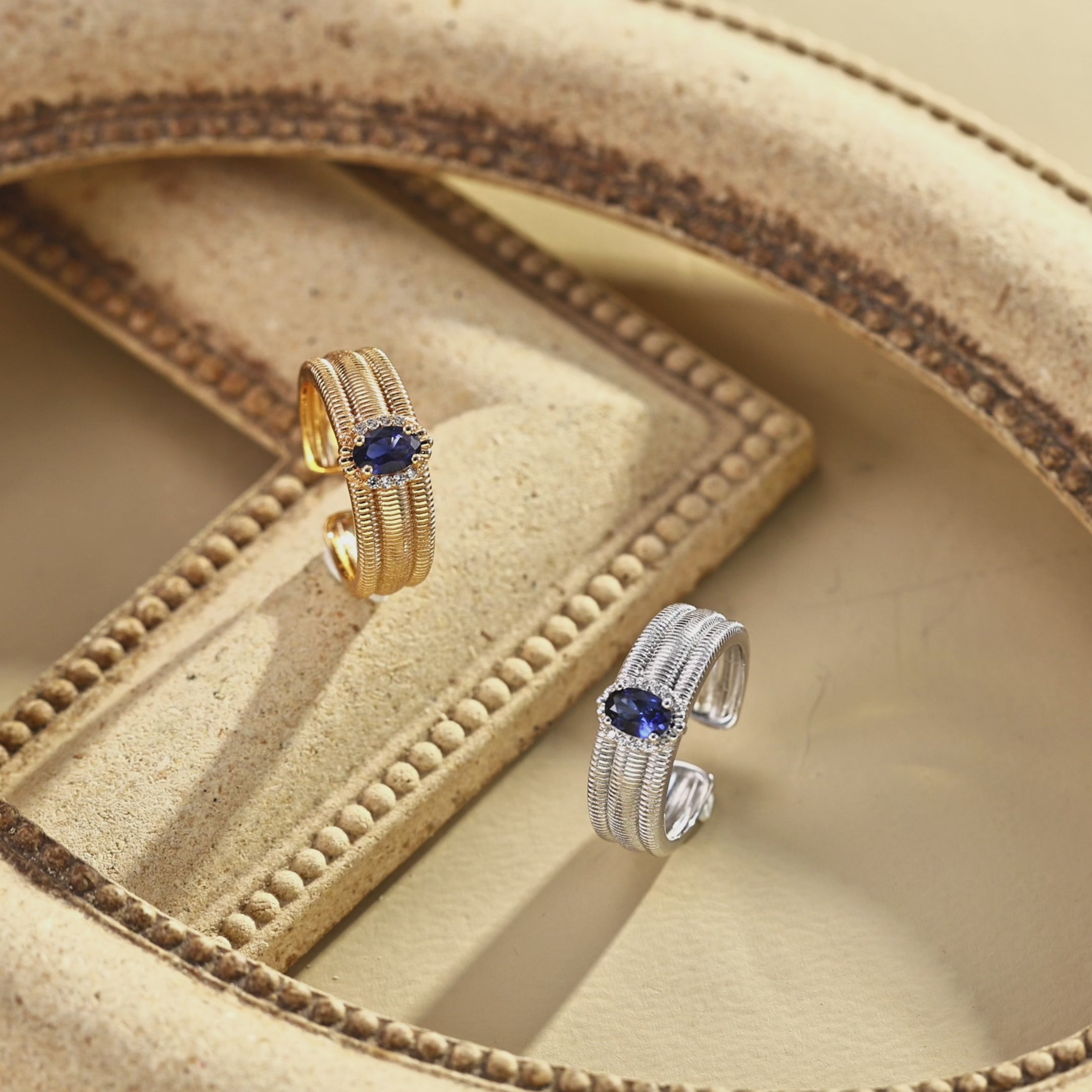 Azure Ribbed Cuff Ring