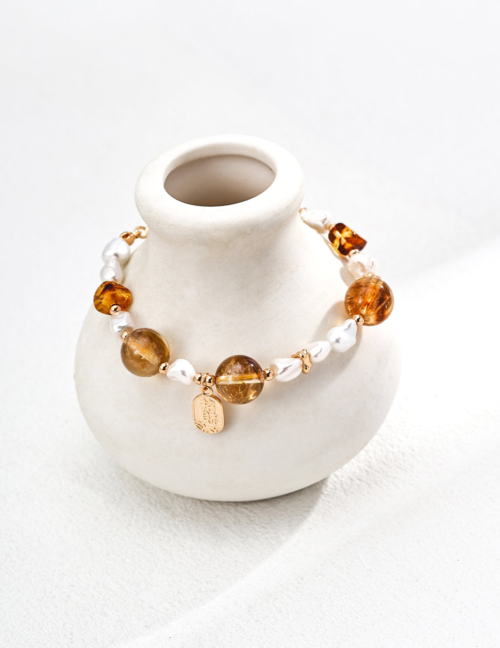 Citrine Pearl Beaded Bracelet