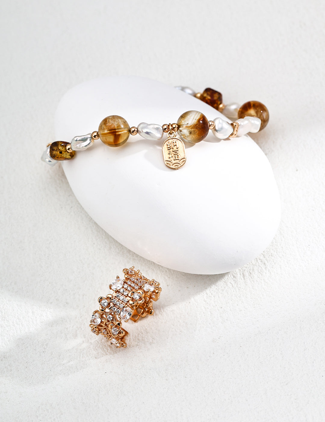 Citrine Pearl Beaded Bracelet