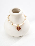 Scarlet Medallion Pearl Bracelet