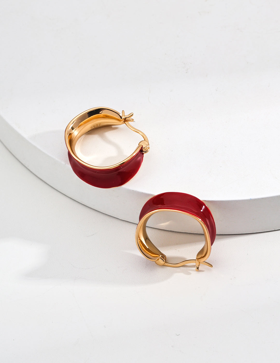 Scarlet Enamel Hoop Earrings Secondary image