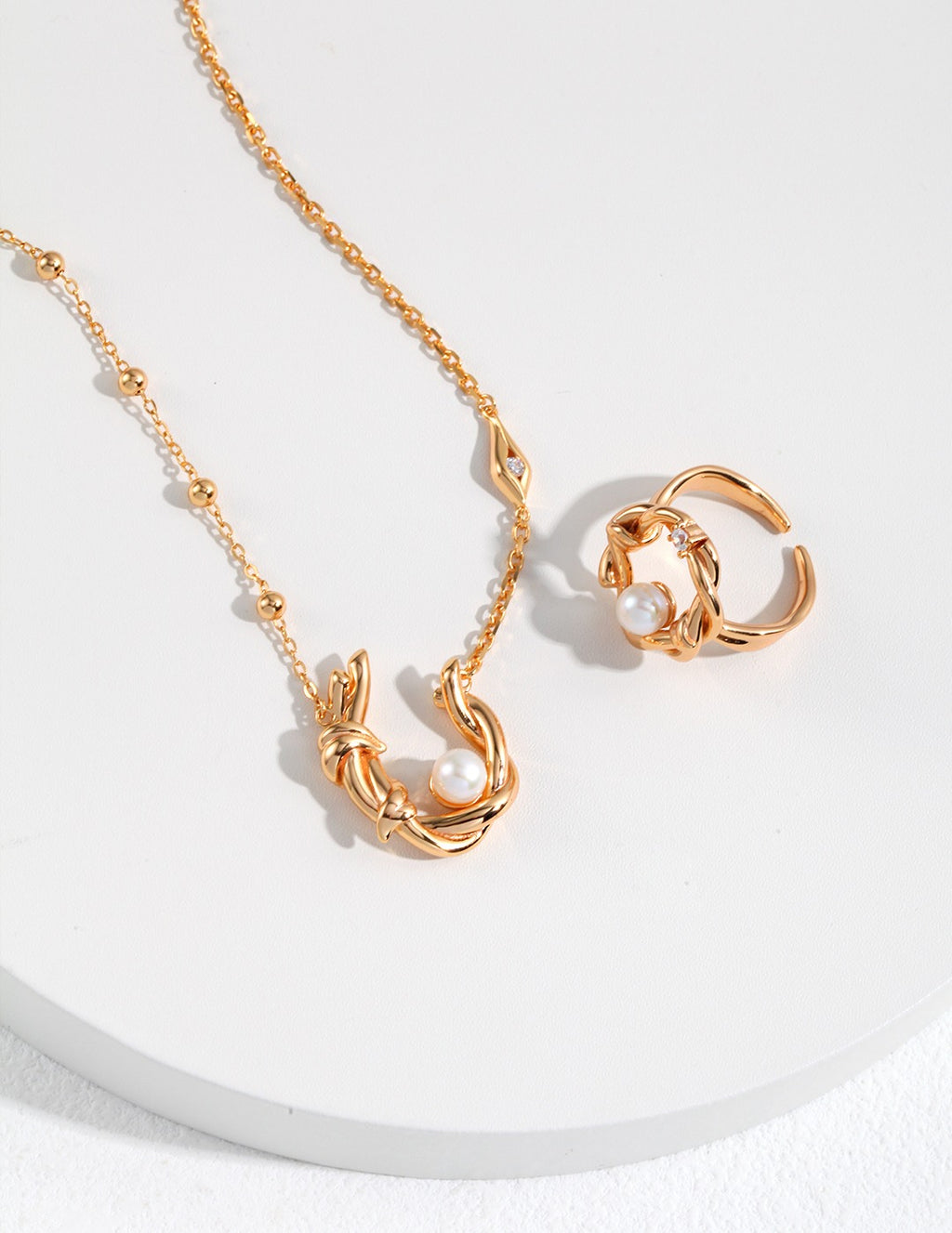 Aurelia Pearl Knot Open Ring