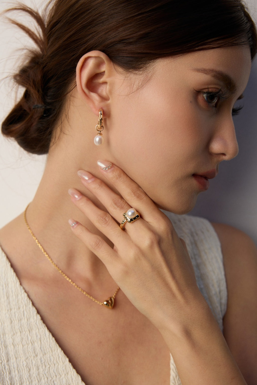 Elara Hammered Pearl Open Ring