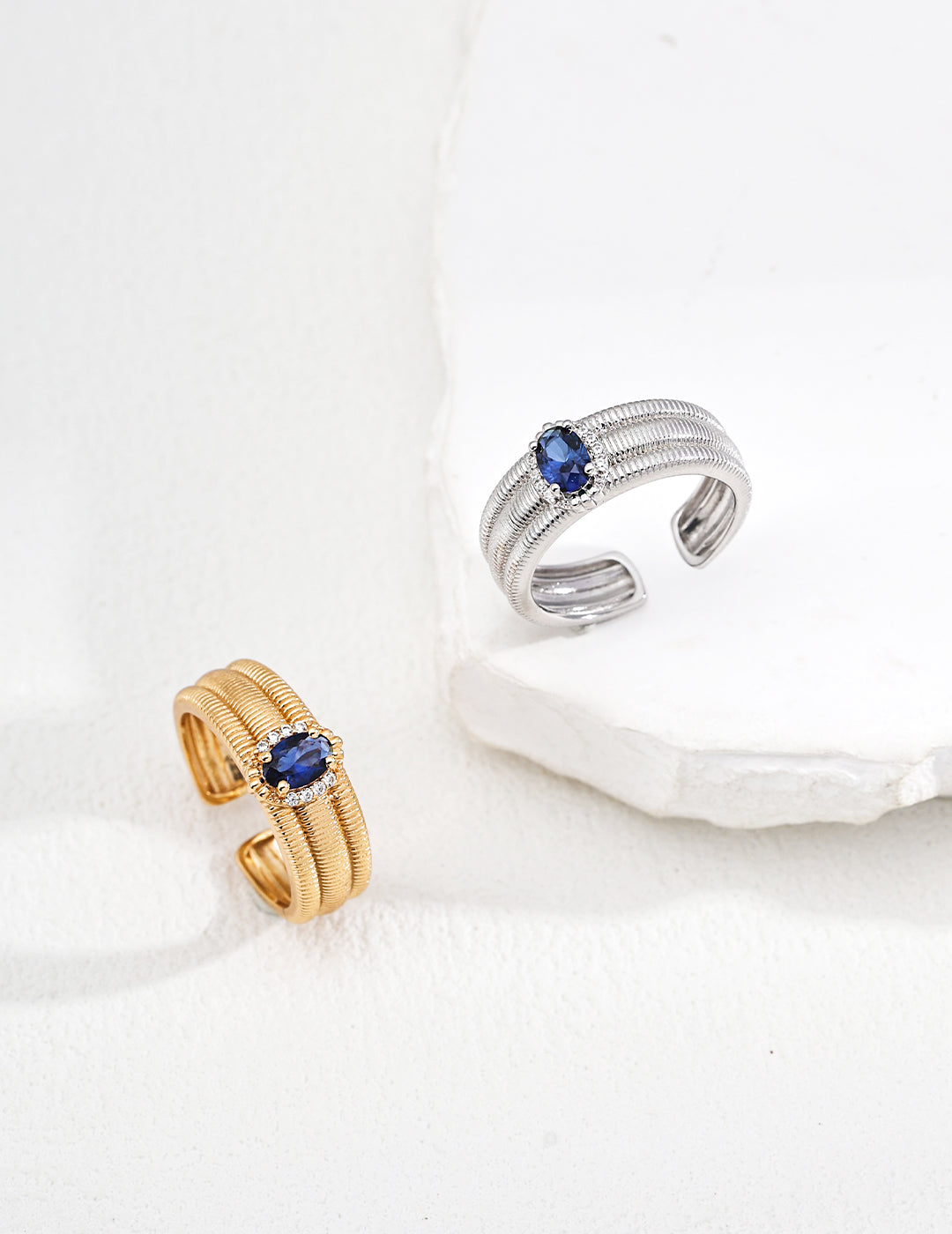 Azure Ribbed Cuff Ring