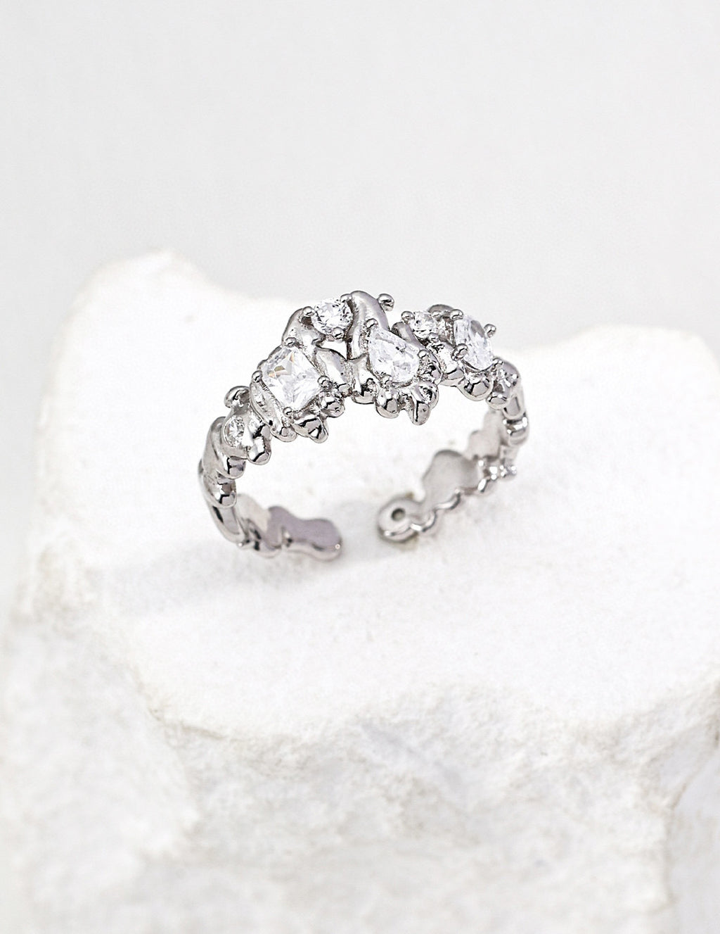 Celeste Crystal Cluster Open Ring