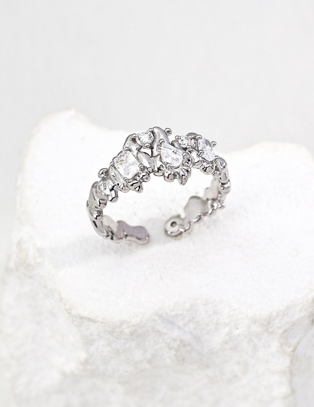 Celeste Crystal Cluster Open Ring