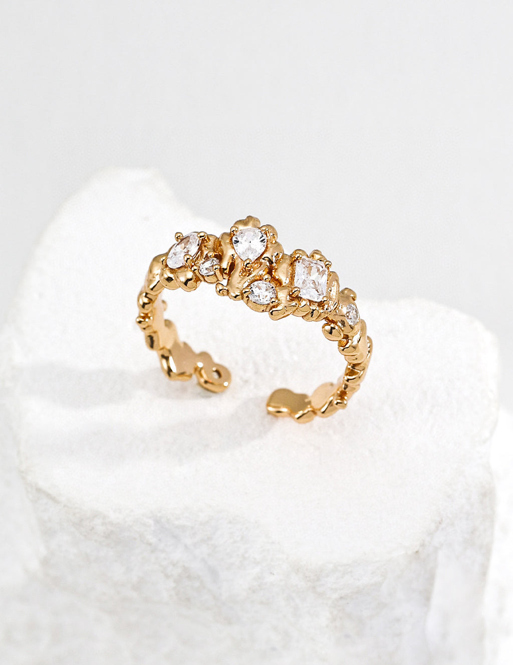 Celeste Crystal Cluster Open Ring