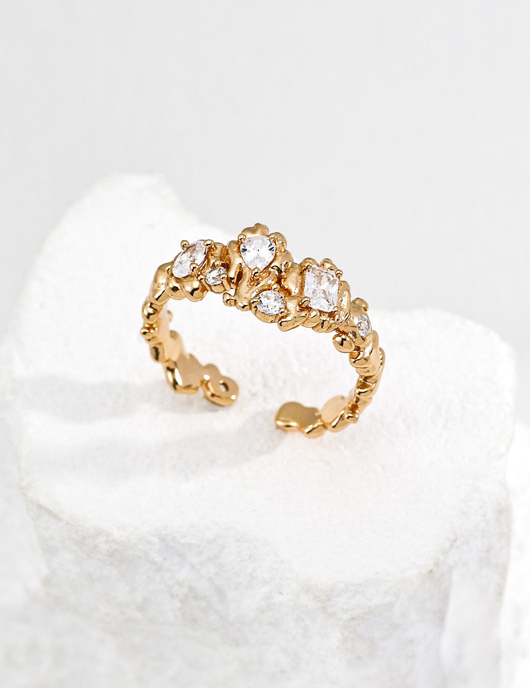 Celeste Crystal Cluster Open Ring