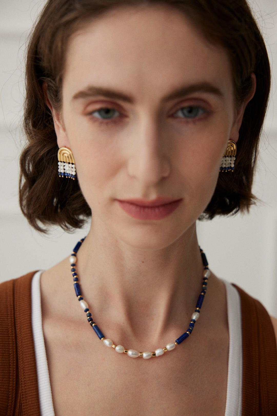 Navy Pearl Stone Necklace