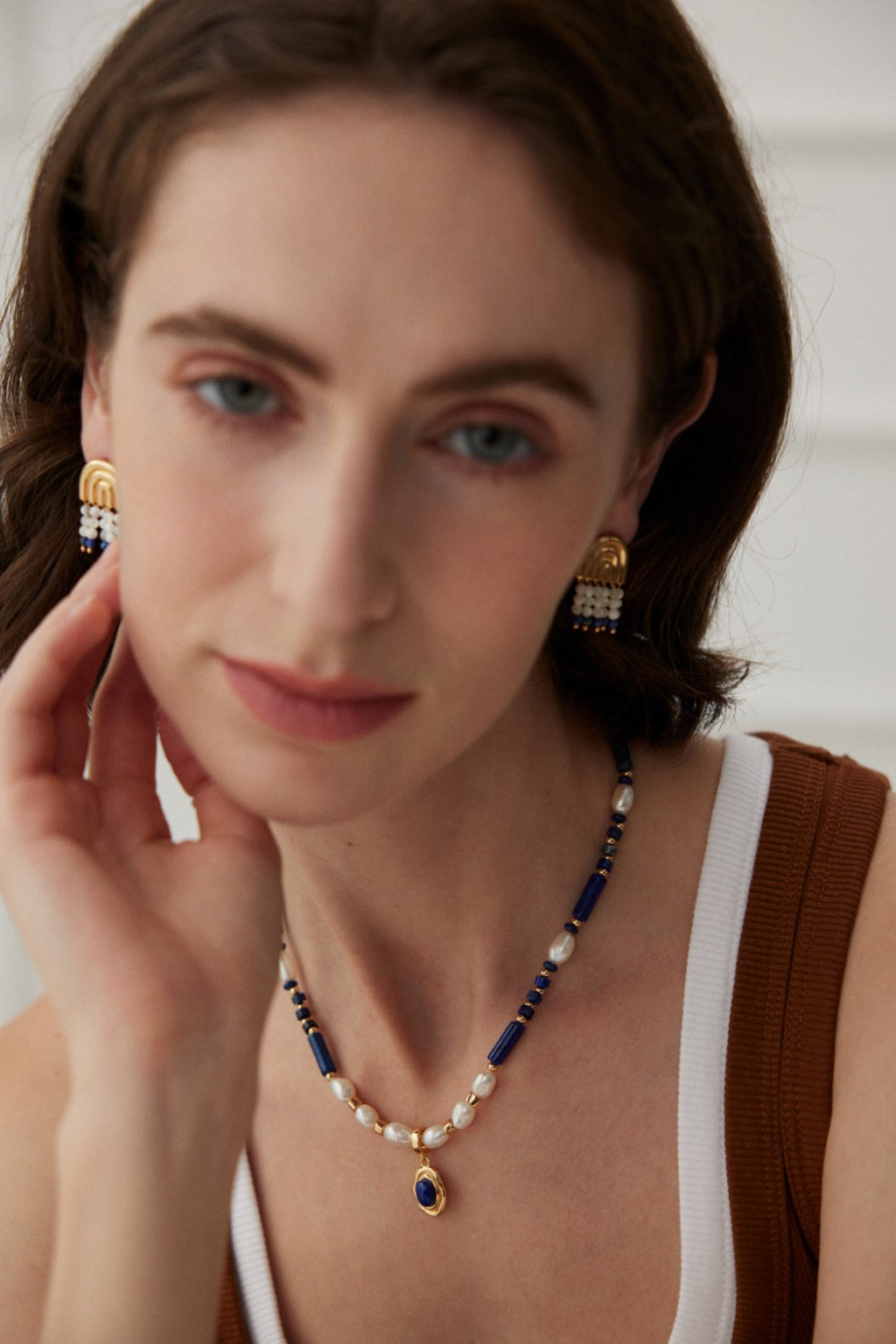 Navy Pearl Stone Necklace