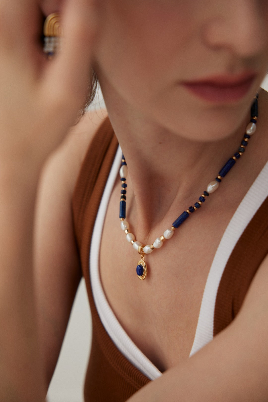 Navy Pearl Stone Necklace Secondary image