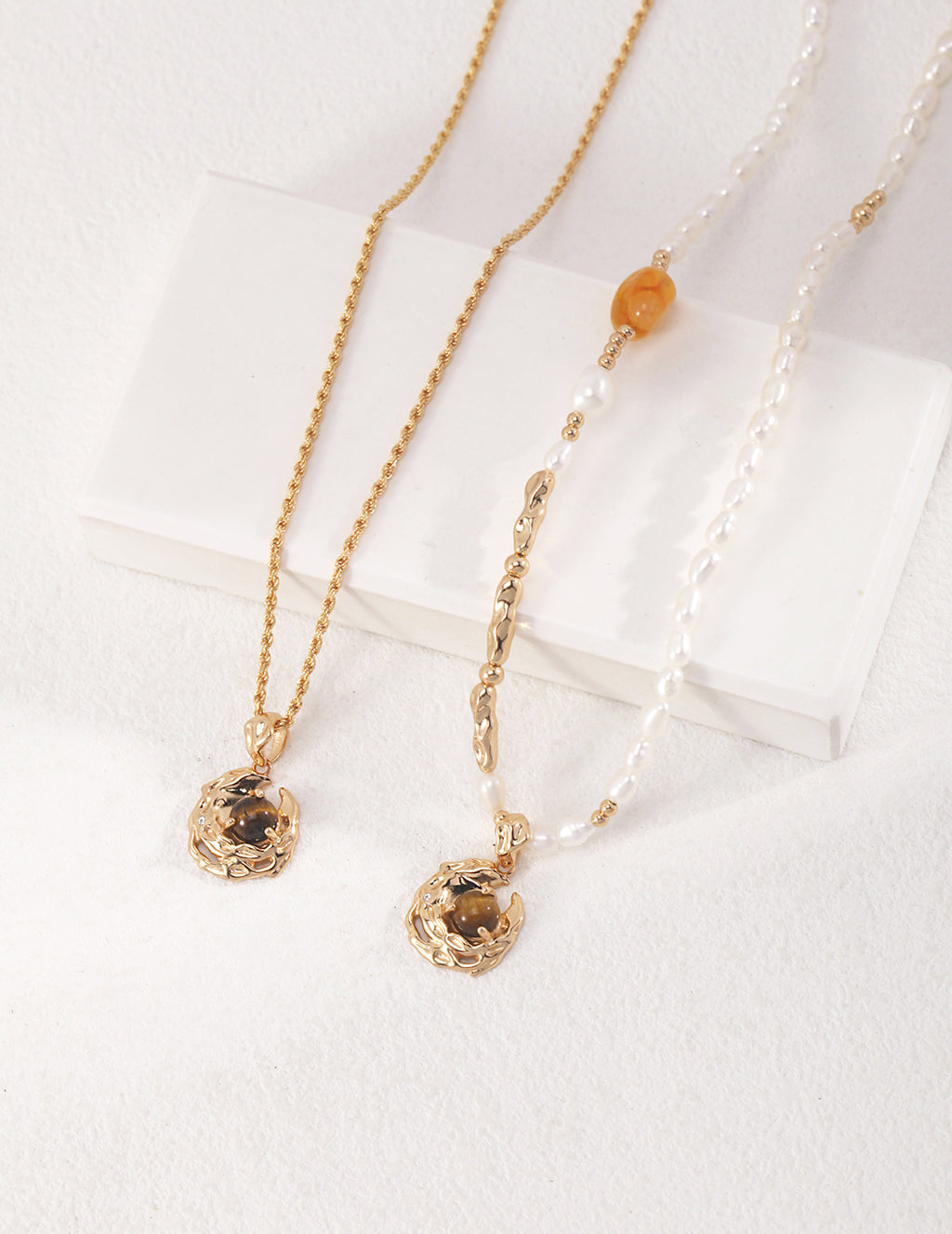 Amber Pearl Layered Necklace