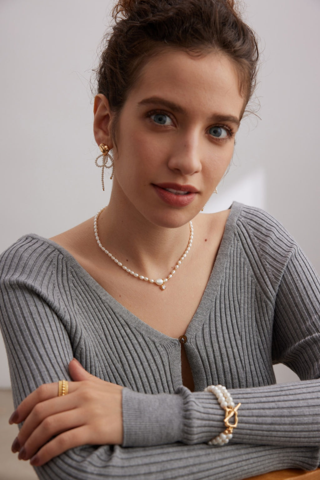 Pearl Crystal Charm Necklace