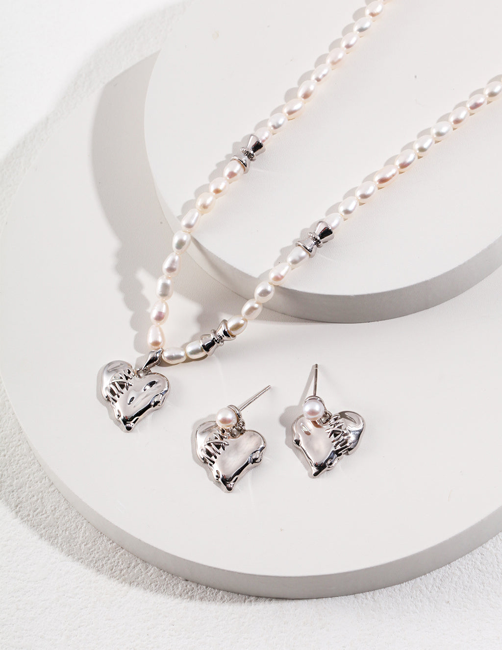 Coeur Pearl Charm Necklace SILVER AND RING