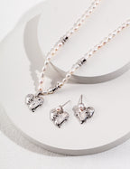 Coeur Pearl Charm Necklace SILVER AND RING