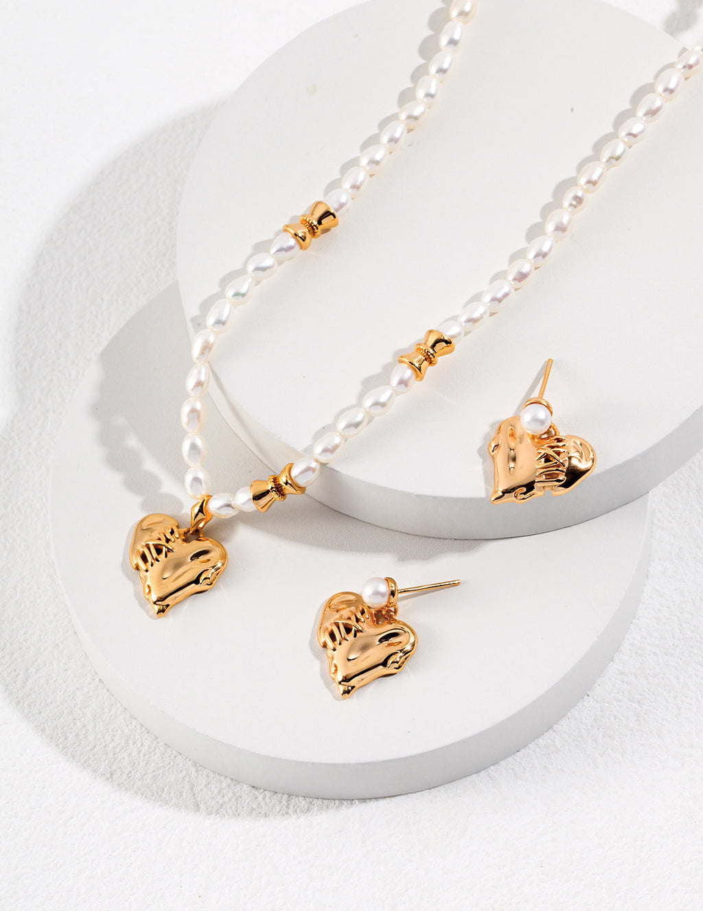Coeur Pearl Charm Necklace GOLD AND RING